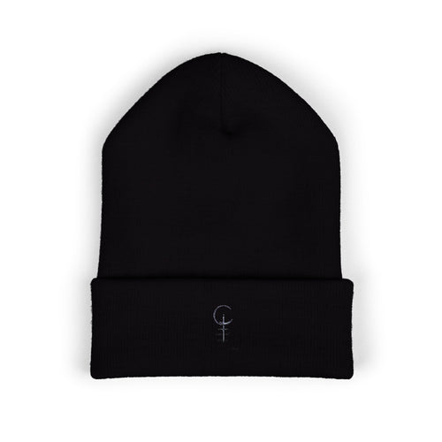 Embroidered Minimal Crescent Beanie — Classic Cuffed Knit Hat