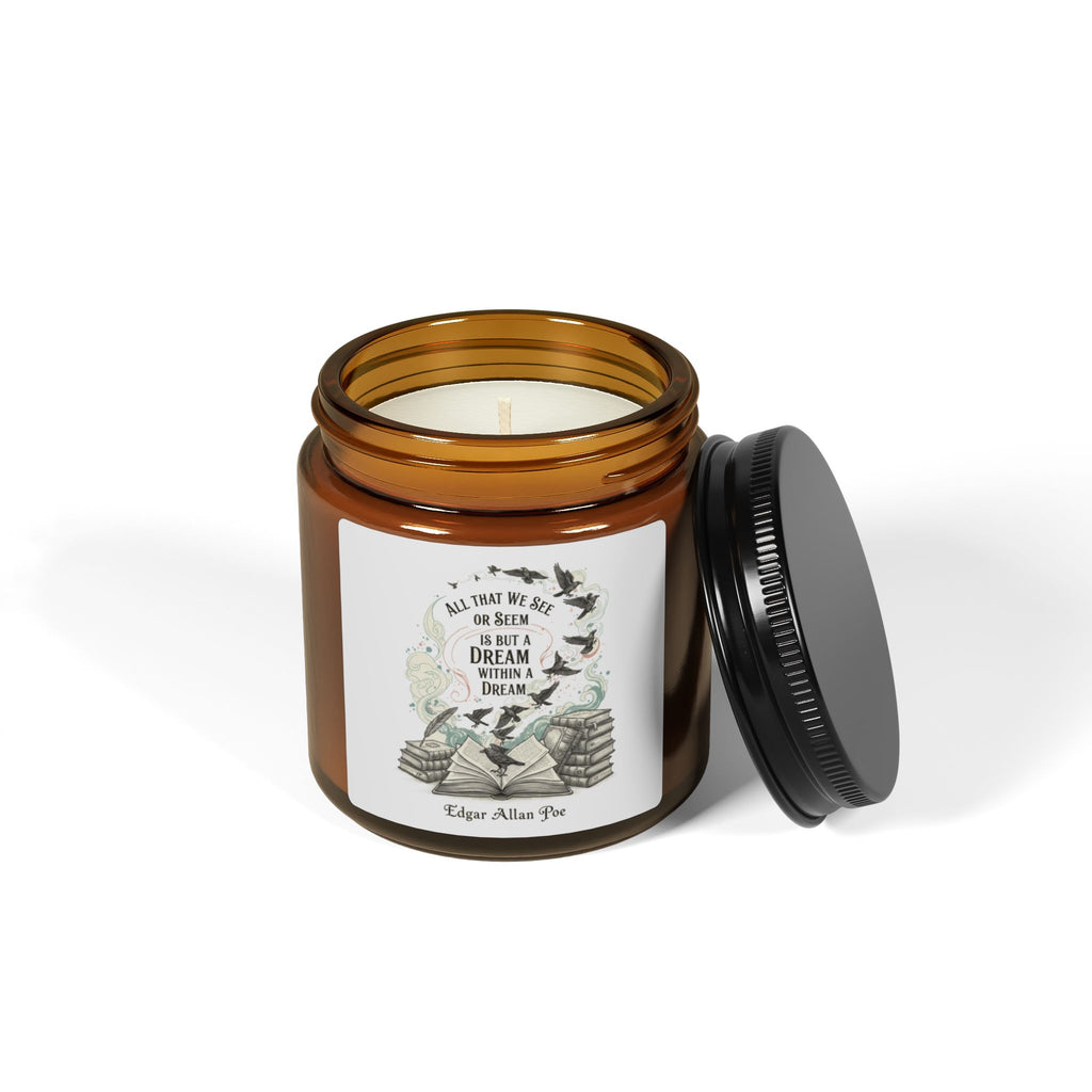 Amber Jar Soy Candle — Edgar Allan Poe Quote "All That We See Is Not A Dream" (Bookish, Literary Gift)