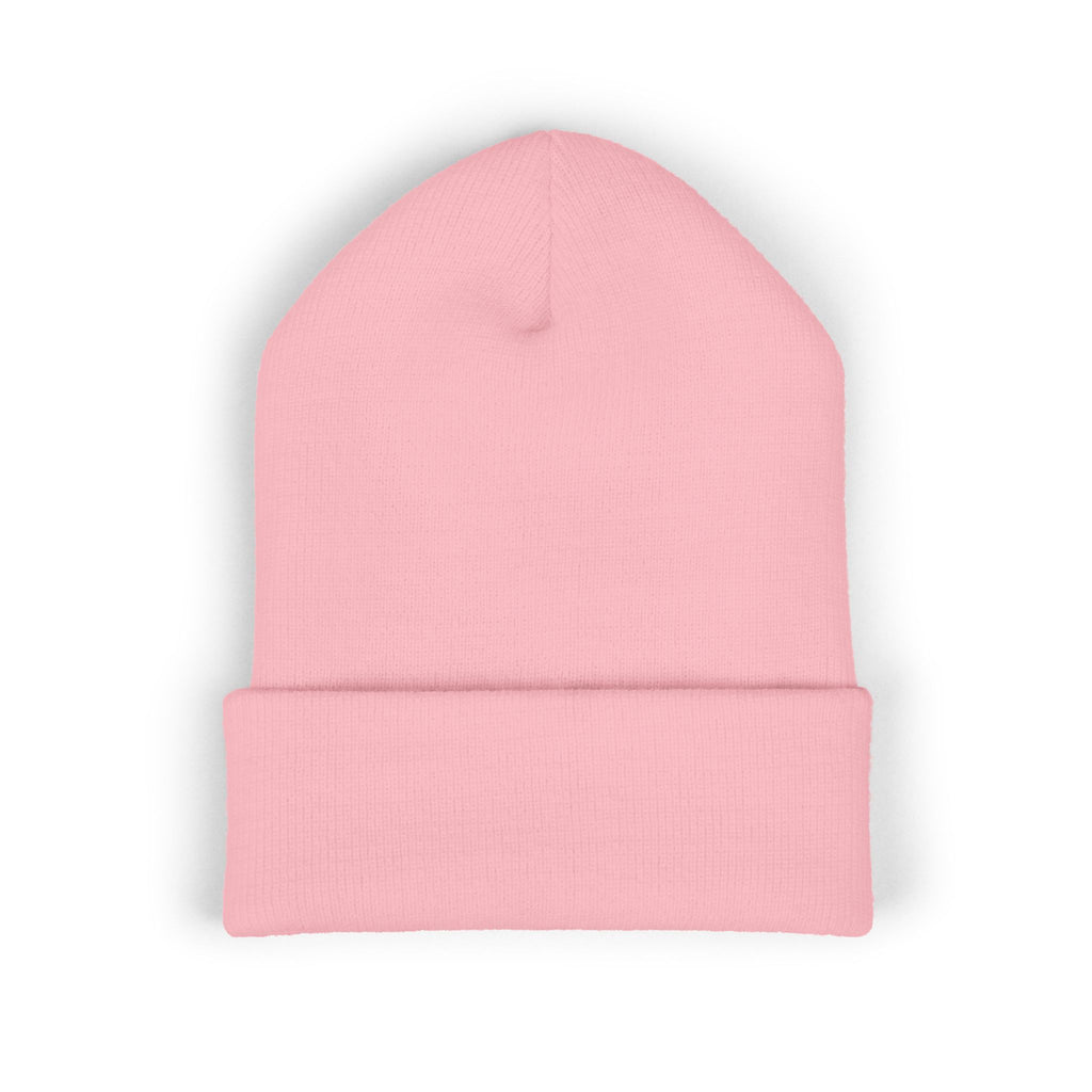 Embroidered Minimal Crescent Beanie — Classic Cuffed Knit Hat