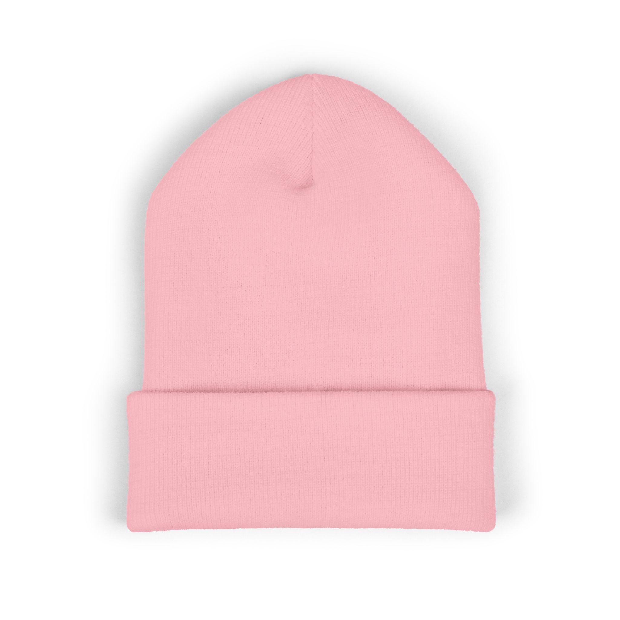 Embroidered Minimal Crescent Beanie — Classic Cuffed Knit Hat