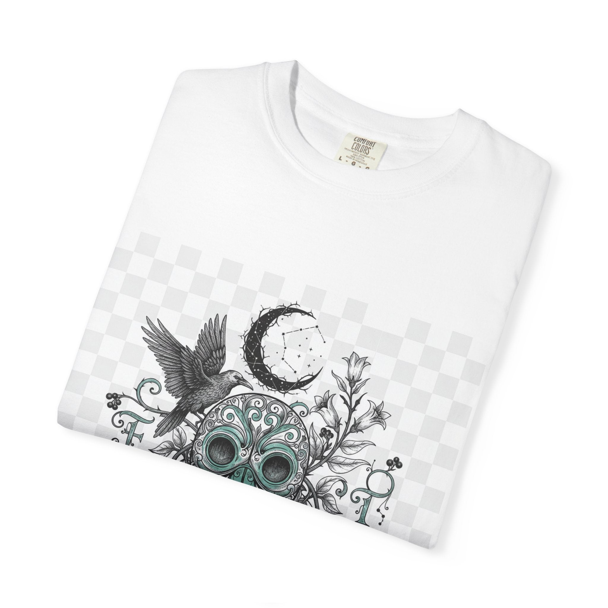 Plague Doctor Moon T-Shirt - Gothic Botanical Illustration