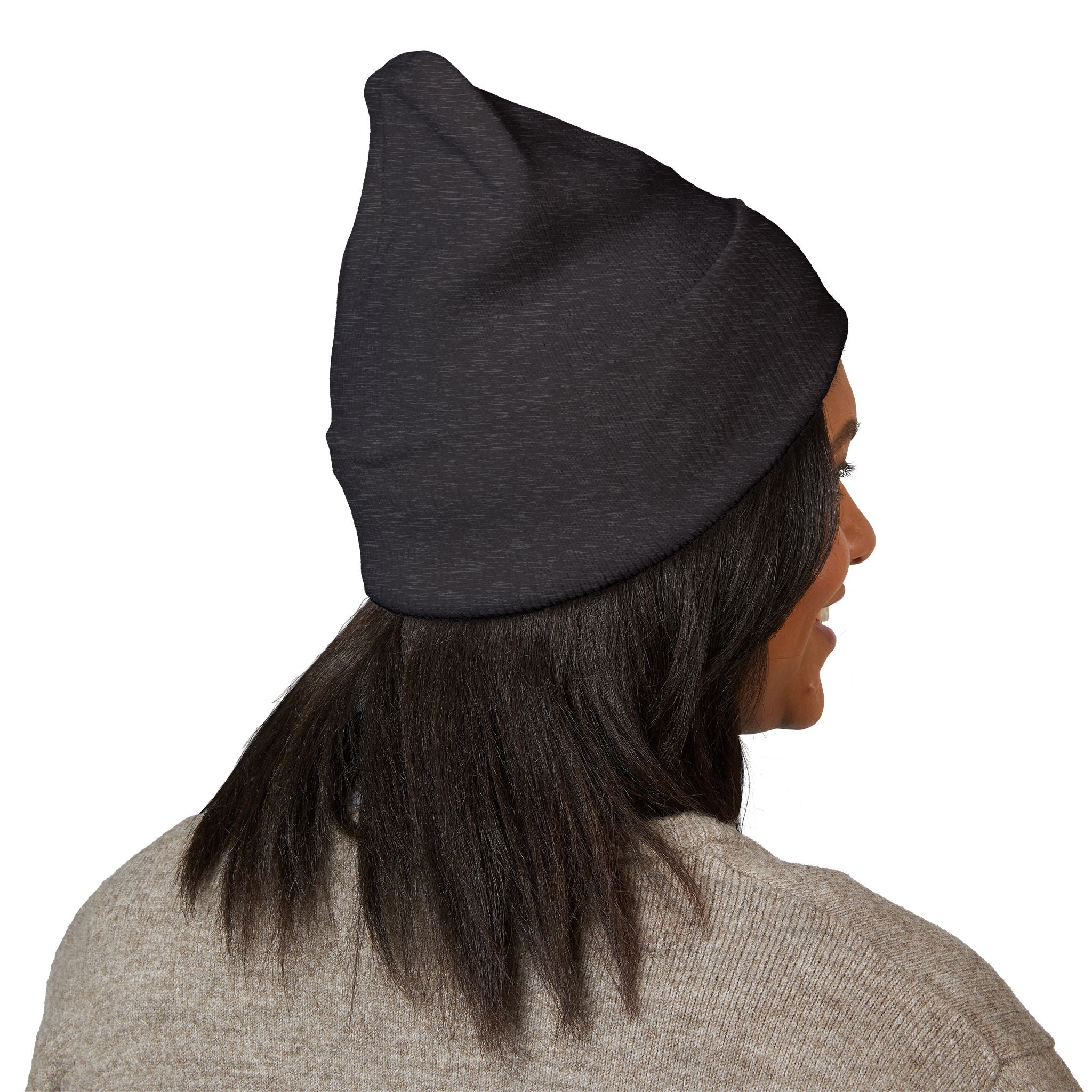 Embroidered Minimal Crescent Beanie — Classic Cuffed Knit Hat