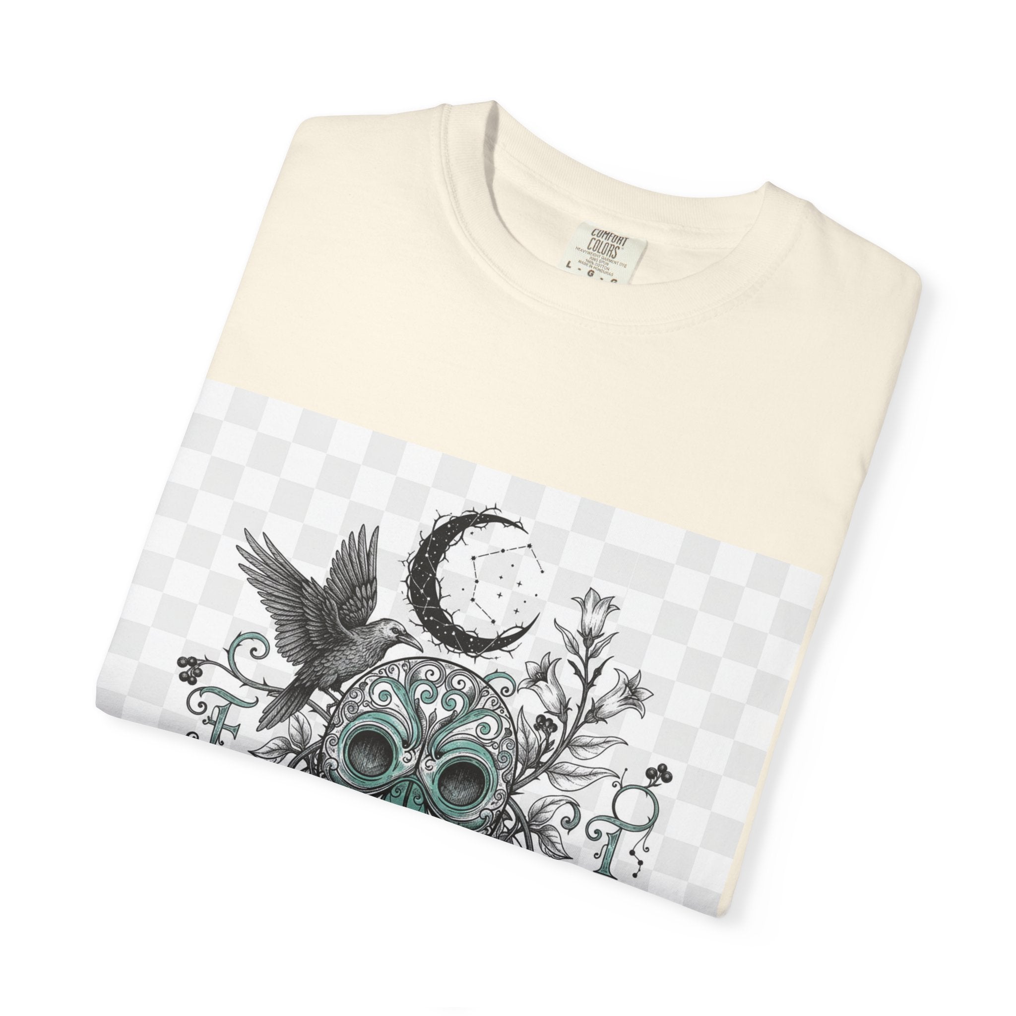 Plague Doctor Moon T-Shirt - Gothic Botanical Illustration