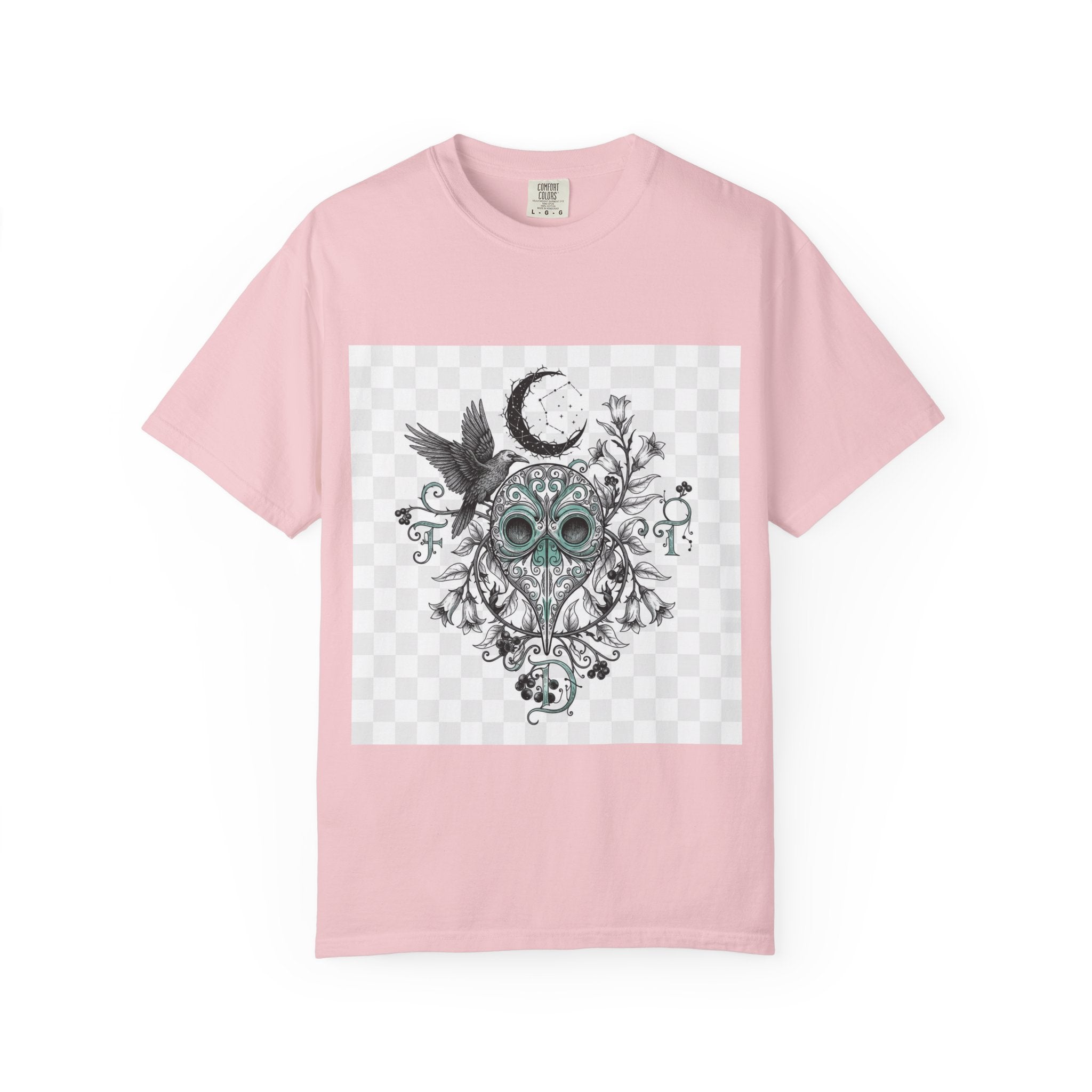 Plague Doctor Moon T-Shirt - Gothic Botanical Illustration