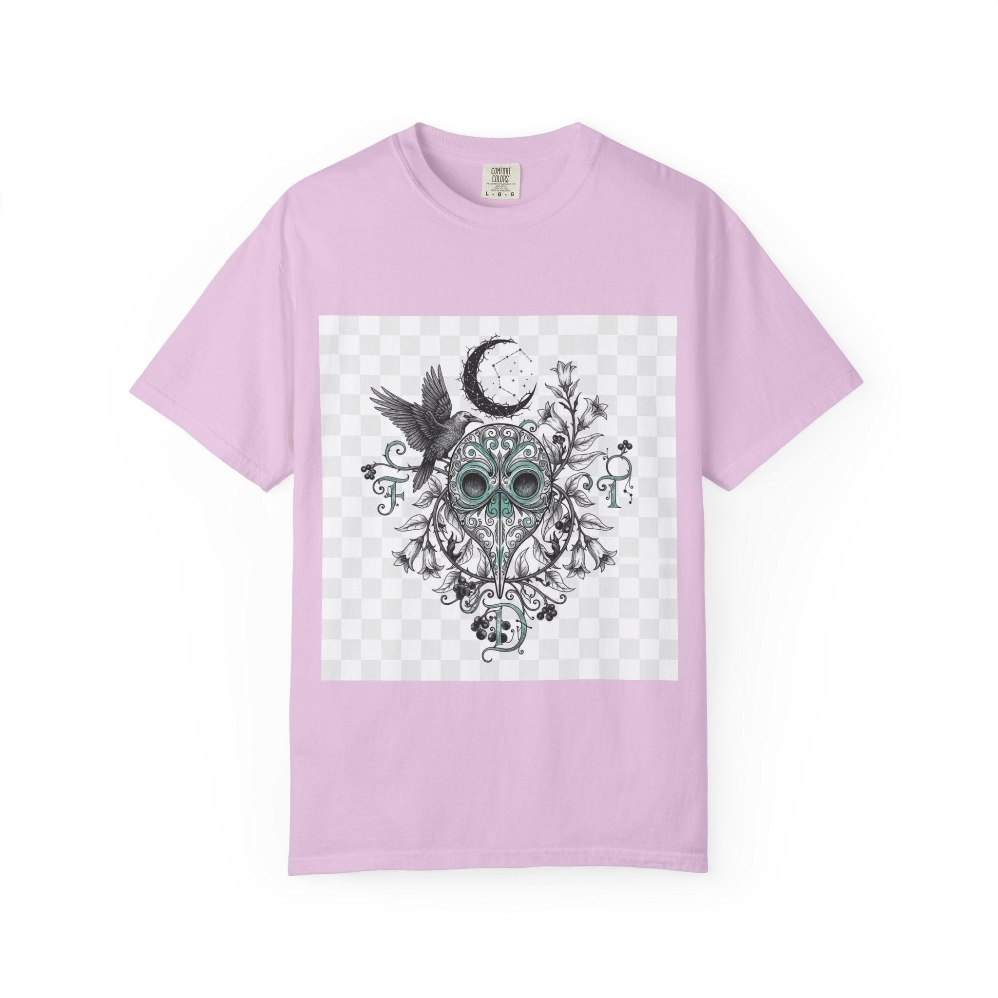 Plague Doctor Moon T-Shirt - Gothic Botanical Illustration