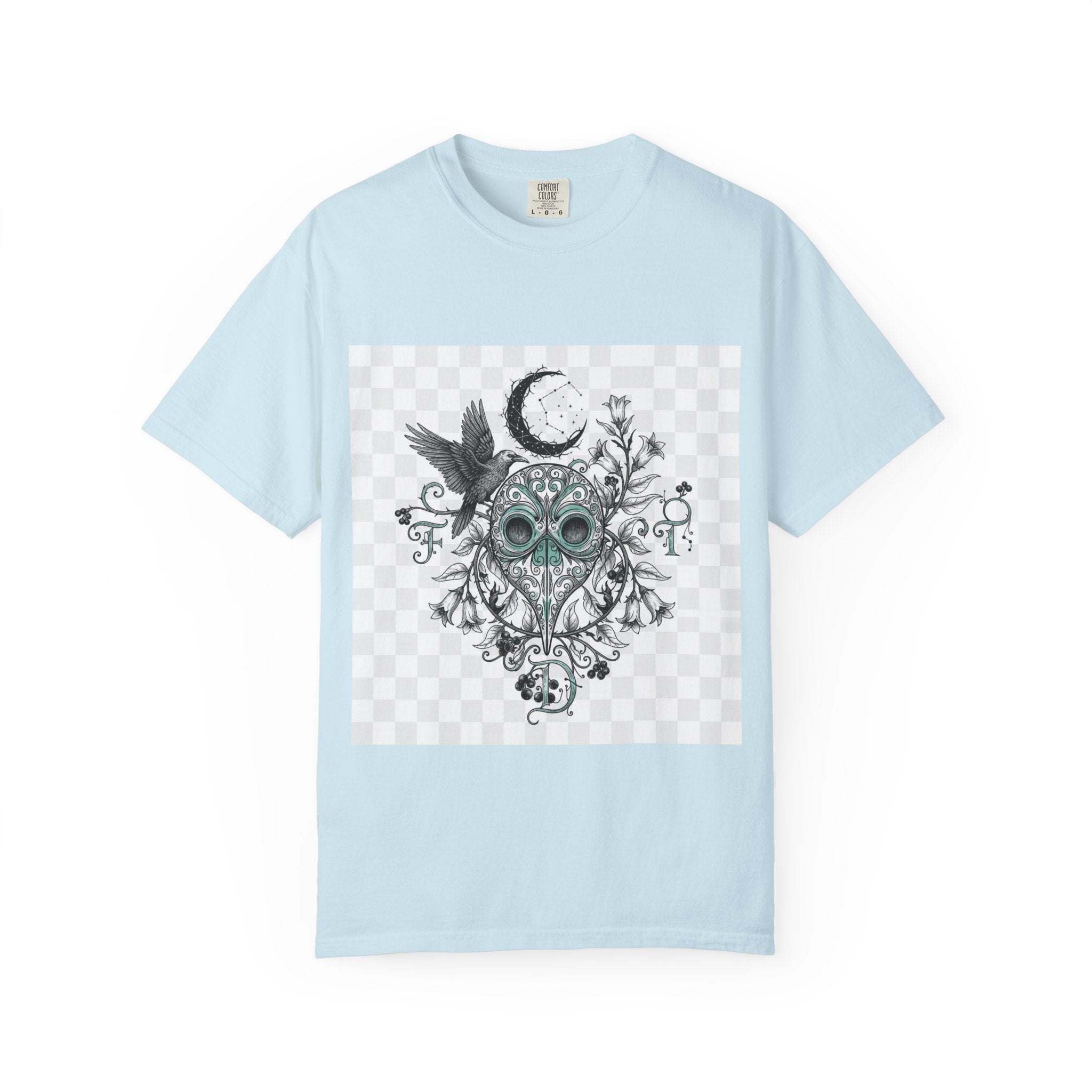 Plague Doctor Moon T-Shirt - Gothic Botanical Illustration