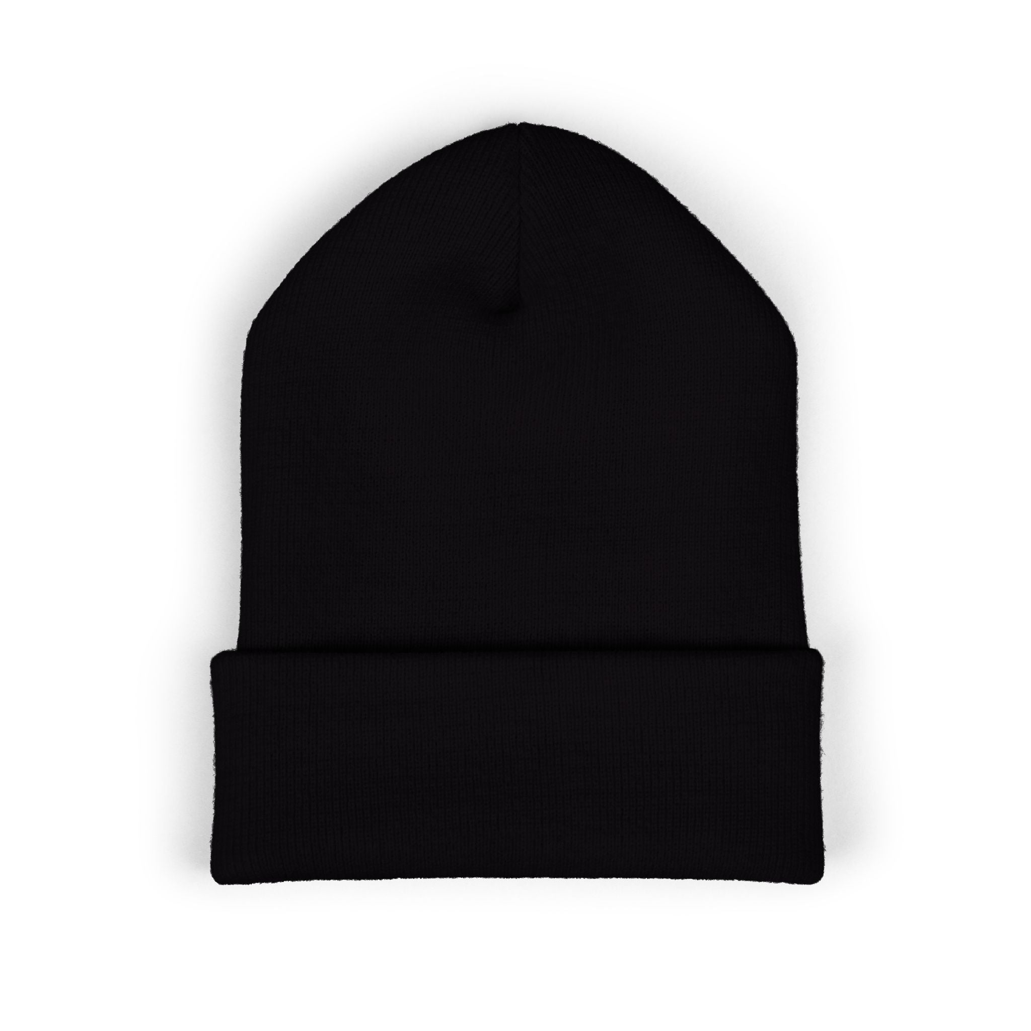 Embroidered Minimal Crescent Beanie — Classic Cuffed Knit Hat