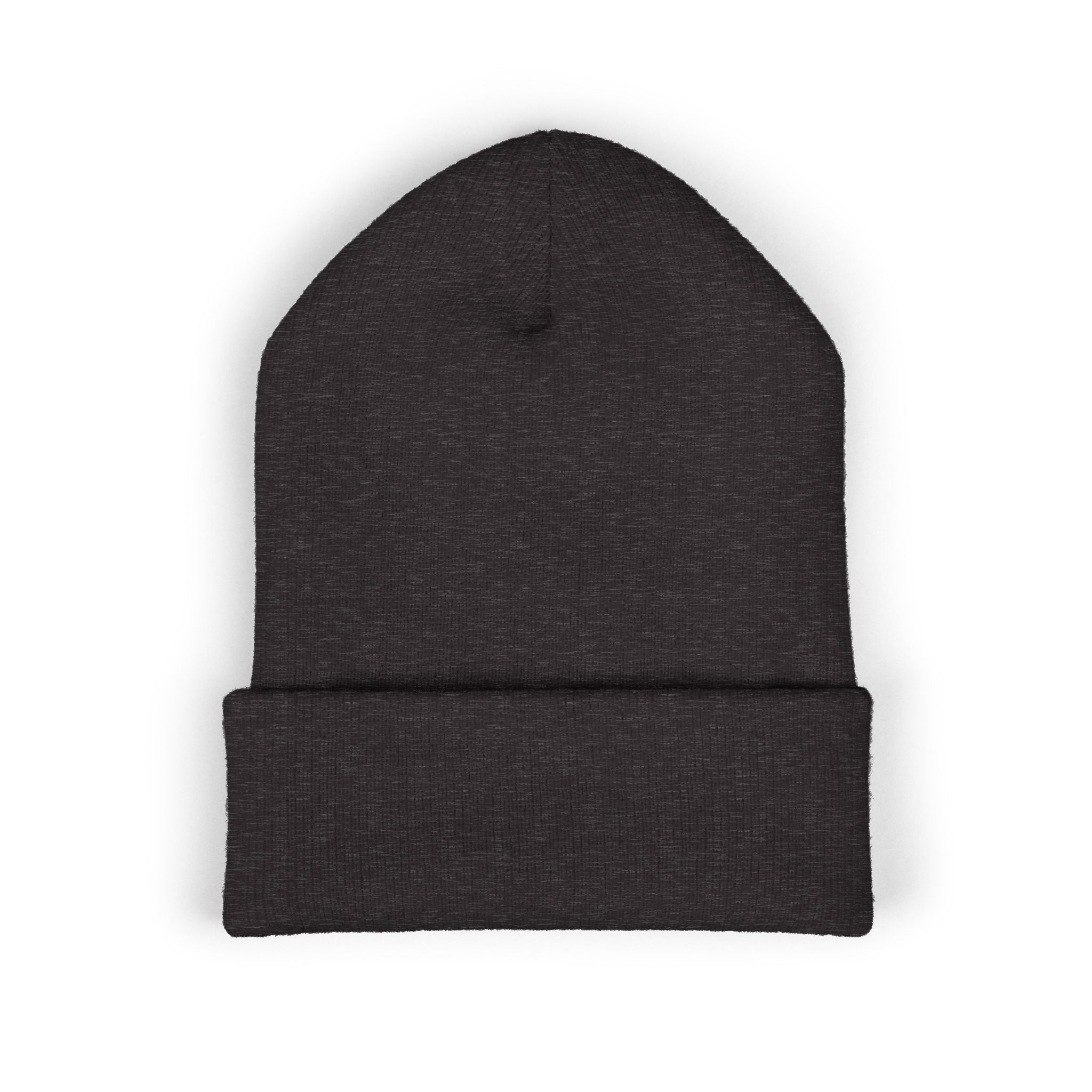 Embroidered Minimal Crescent Beanie — Classic Cuffed Knit Hat