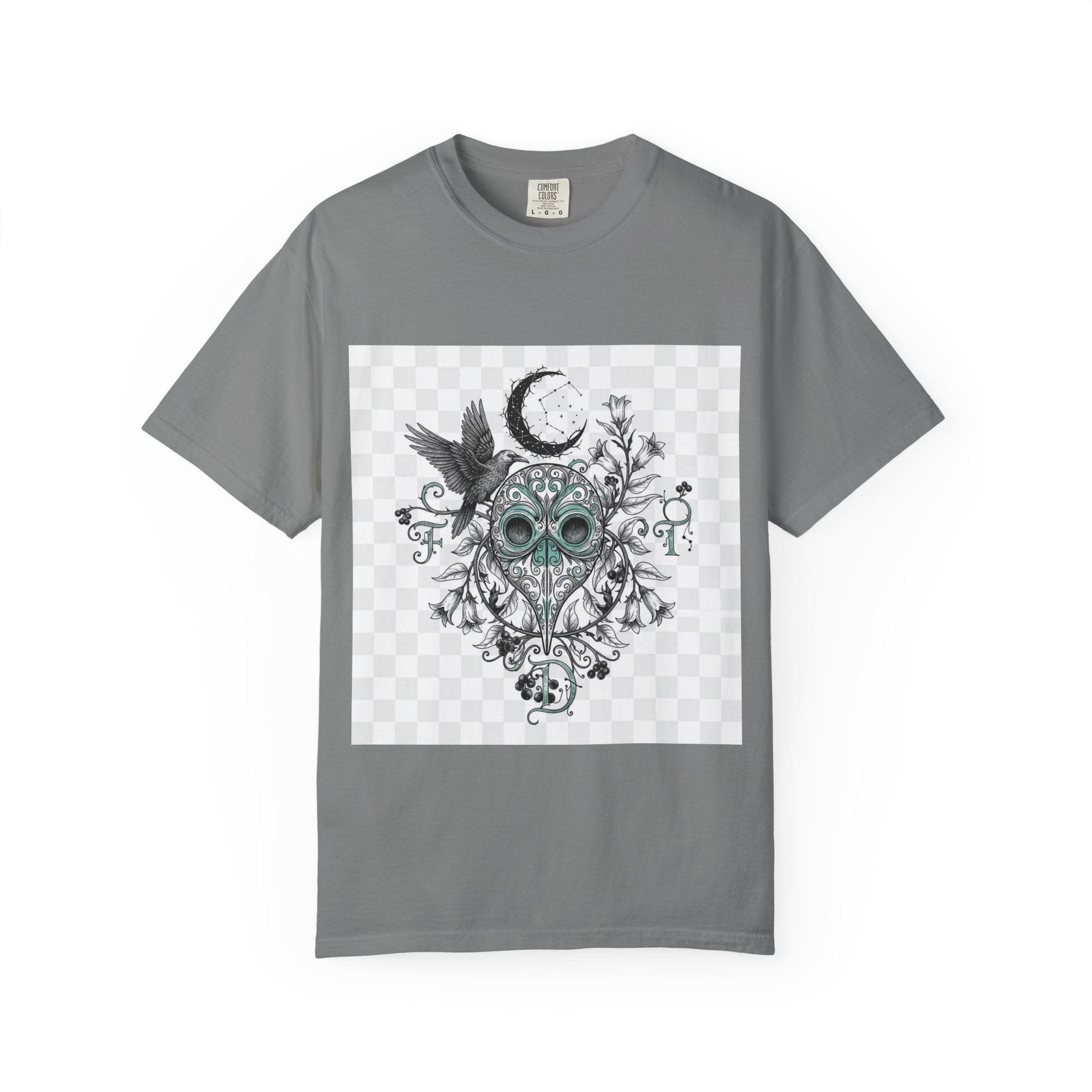 Plague Doctor Moon T-Shirt - Gothic Botanical Illustration