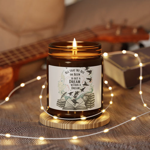 Amber Jar Soy Candle — Edgar Allan Poe Quote "All That We See Is Not A Dream" (Bookish, Literary Gift)