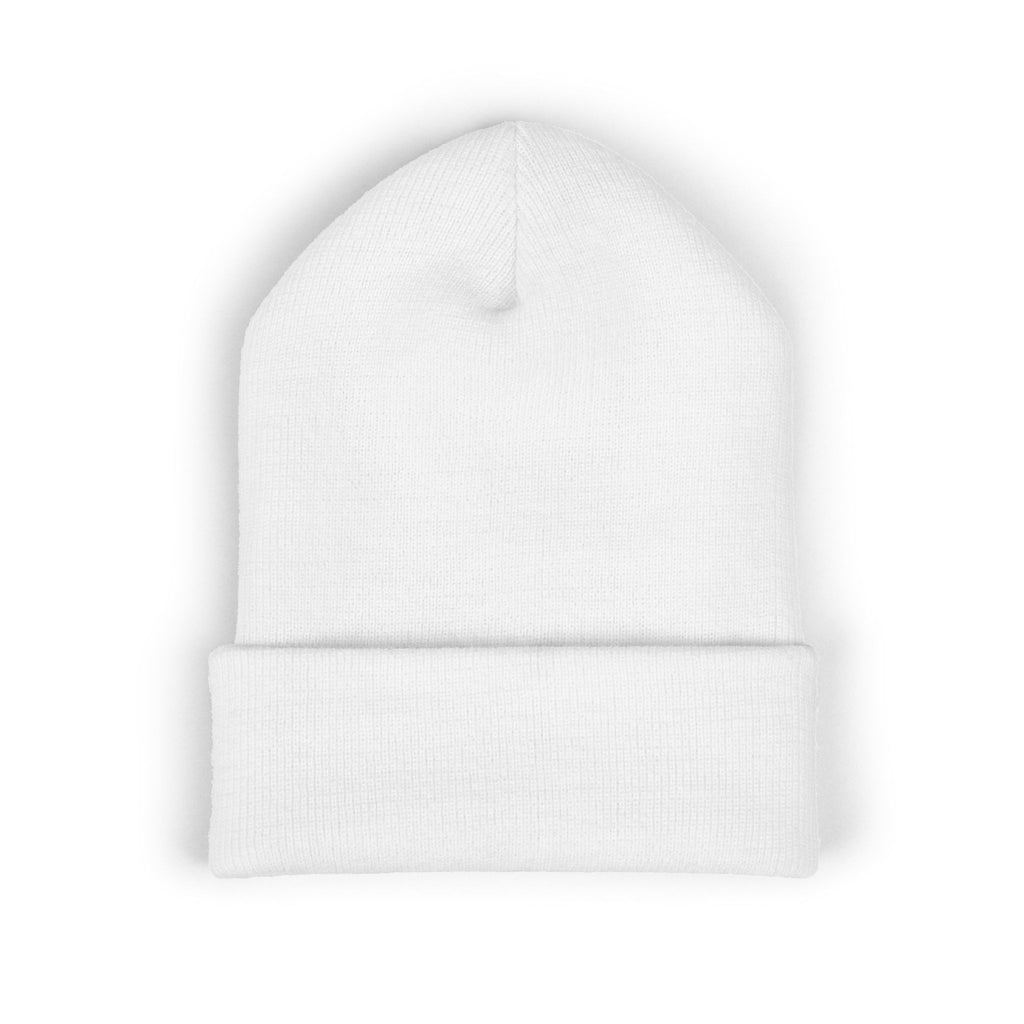 Embroidered Minimal Crescent Beanie — Classic Cuffed Knit Hat
