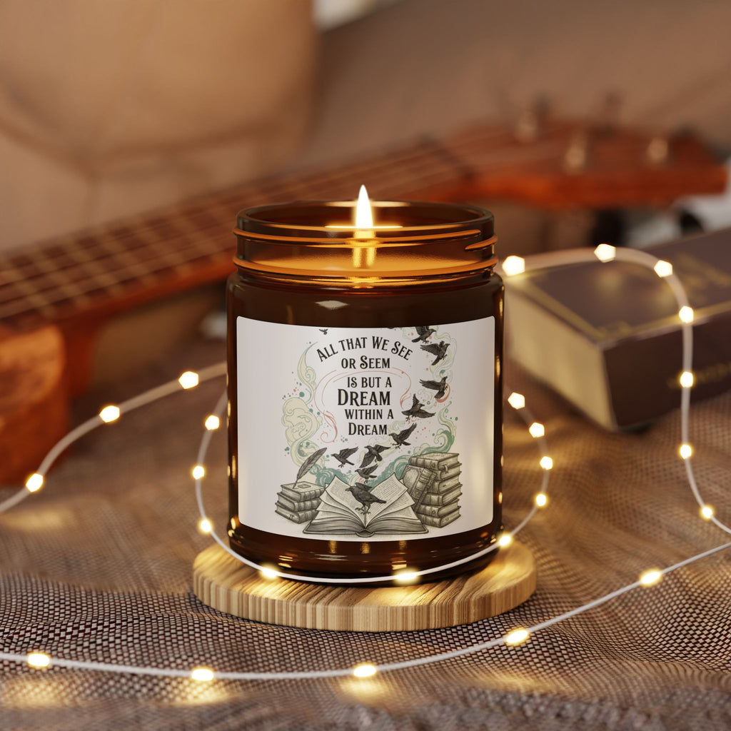 Amber Jar Soy Candle — Edgar Allan Poe Quote "All That We See Is Not A Dream" (Bookish, Literary Gift)