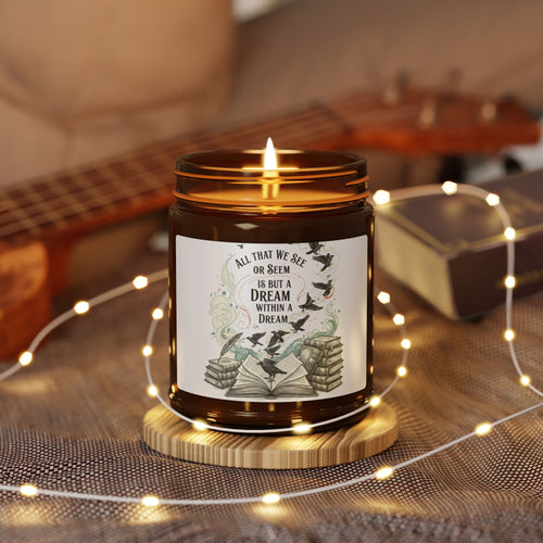 Amber Jar Soy Candle — Edgar Allan Poe Quote "All That We See Is Not A Dream" (Bookish, Literary Gift)