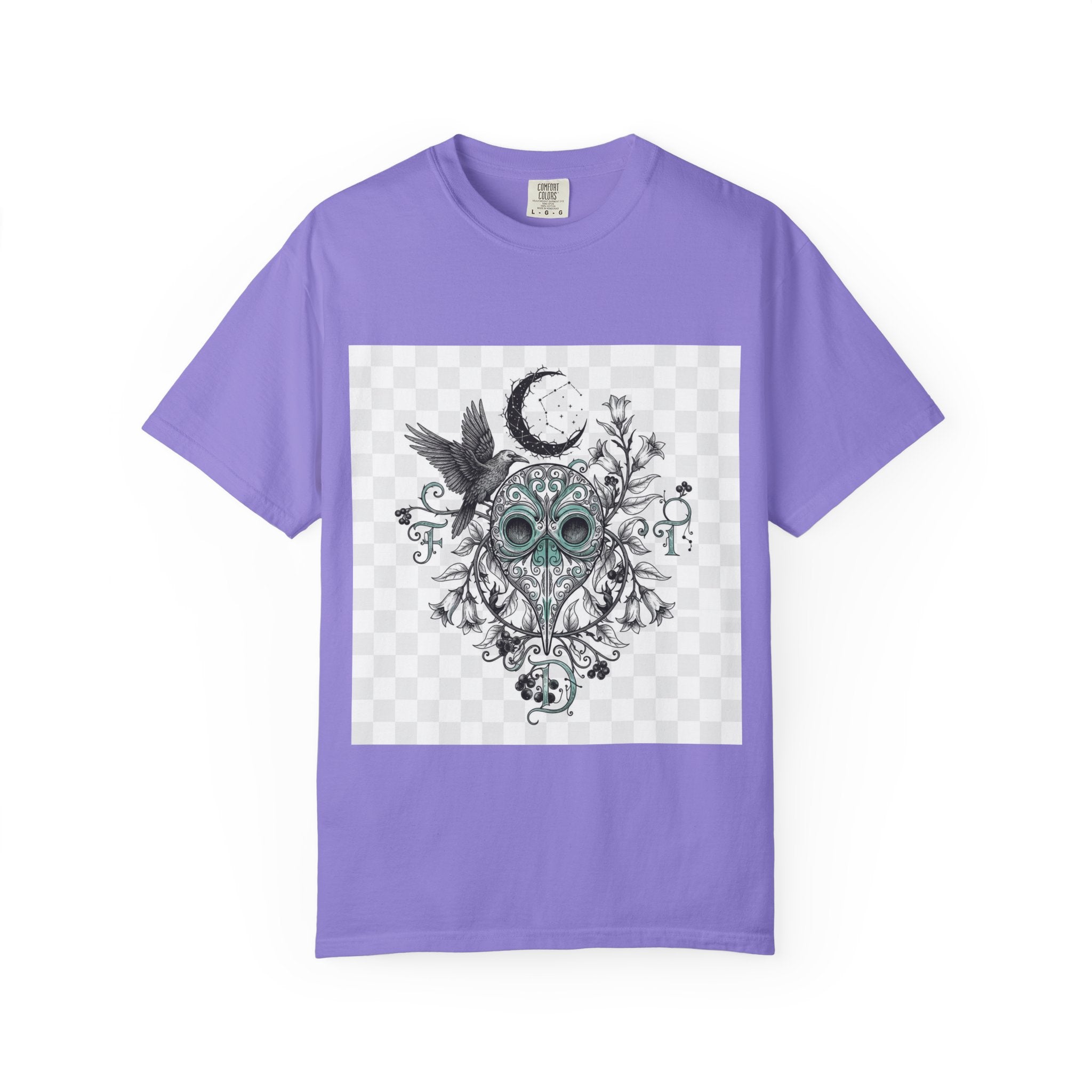 Plague Doctor Moon T-Shirt - Gothic Botanical Illustration