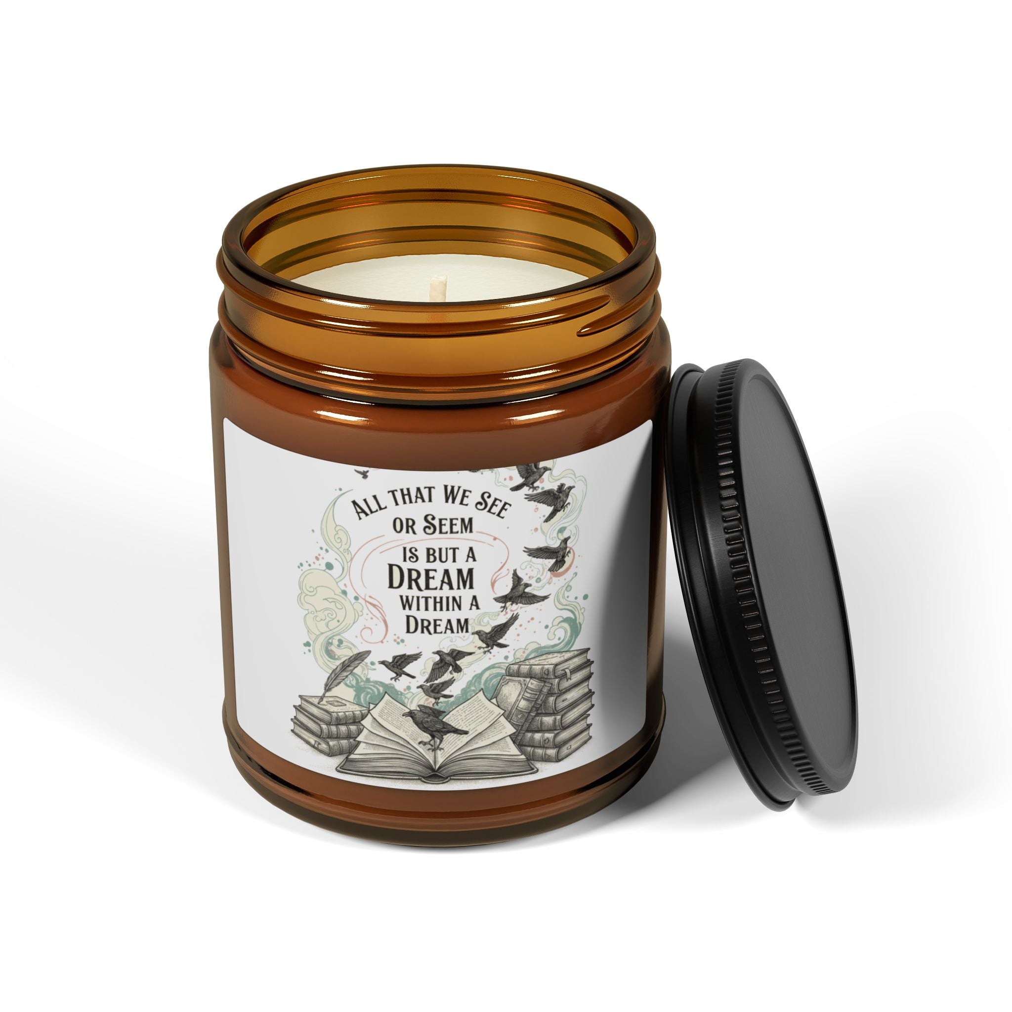 Amber Jar Soy Candle — Edgar Allan Poe Quote "All That We See Is Not A Dream" (Bookish, Literary Gift)